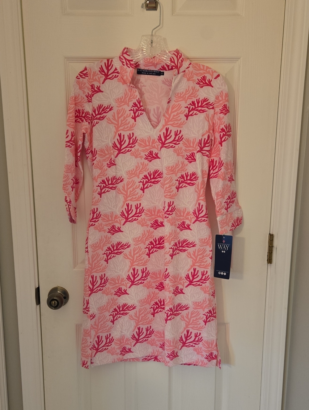 Katherine Way Pink & Coral V-Neck Long Sleeve Shift Dress